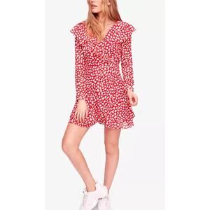 Free People Red Frenchie Faux-Wrap Printed Dress Size M